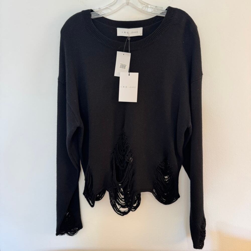 NWT IRO Jeans Parola Distressed 100% Wool Sweater Black Size S Grunge Goth Punk